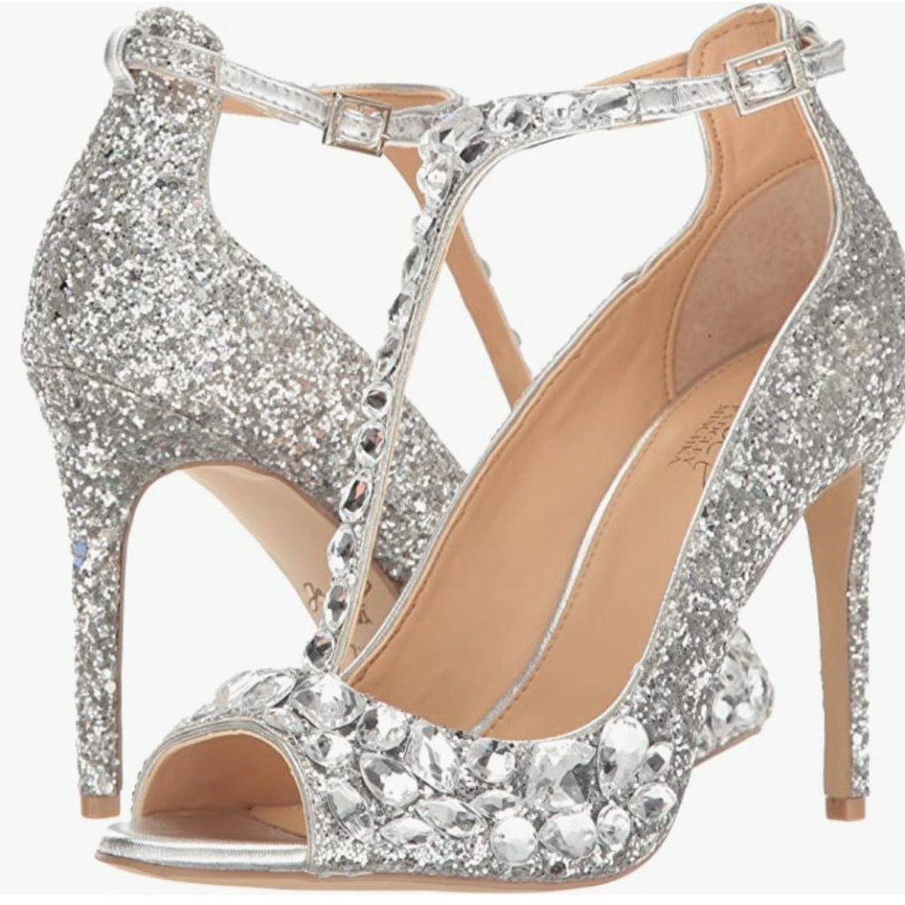 NEW Jewel Badgley Mischka Womens Conroy Dress Sandal Sz 9 silver glitter